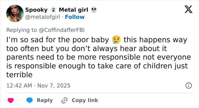 Tweet expressing sadness over child left in hot car and urging parental responsibility amid tragic adult video incident.