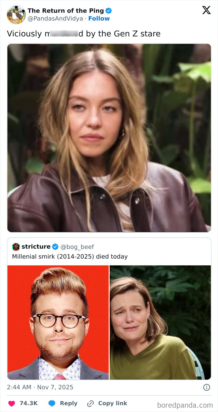 Sydney Sweeney's controversial interview face turned into a viral hilarious new meme on social media.