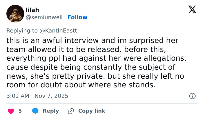 Screenshot of a social media reply criticizing Sydney Sweeney&rsquo;s interview about jeans scandal sparking public fury.