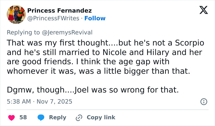 Tweet discussing Hilary Duff&rsquo;s 2000s age-gap relationship controversy with Joel Madden at 16 sparking renewed outrage.