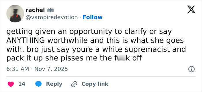 Tweet criticizing Sydney Sweeney's new comments on jeans scandal, sparking online fury and backlash.