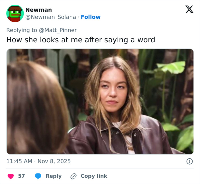 Alt text: Woman giving a side-eye look in a meme about the Sydney Sweeney elevator tweet sparking hilarious memes on social media.