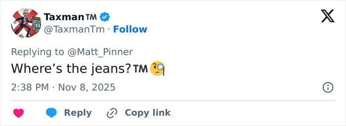 Screenshot of a tweet replying with Where’s the jeans, part of Sydney Sweeney elevator tweet memes online.
