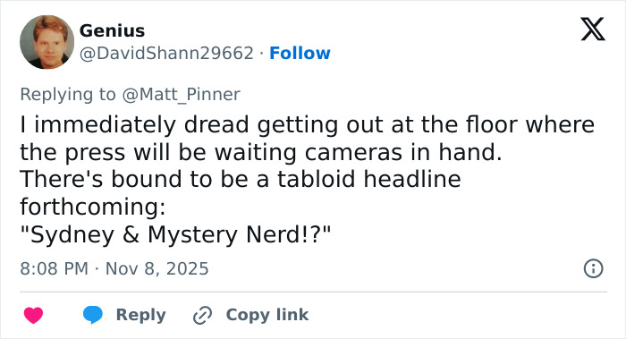 Tweet discussing Sydney Sweeney elevator moment sparking viral reactions and a flood of hilarious memes on social media.