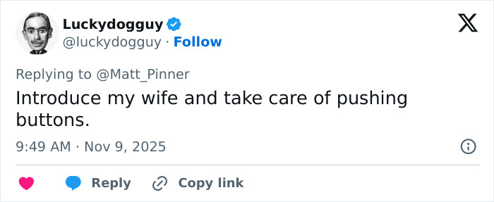 Tweet by Luckydogguy about pushing buttons, part of the Sydney Sweeney elevator tweet sparking hilarious memes online.