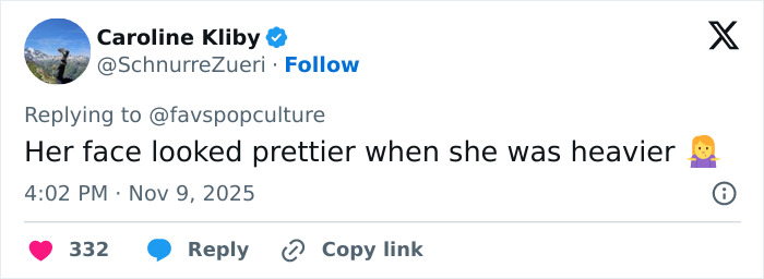Tweet screenshot showing a fan's reaction to Meghan Trainor's new look, sparking hilarious responses about her appearance.