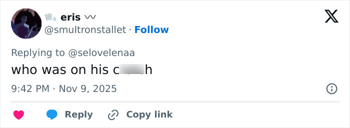 Twitter user commenting about concern for Justin Bieber after fans notice something on his c****h, with a dark profile image. Twitter user commenting about concern for Justin Bieber after fans notice something on his c****h, with a dark profile image.