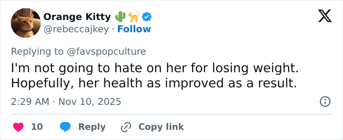 Screenshot of a Twitter reply discussing Meghan Trainor's new look and fan reactions about her weight loss.