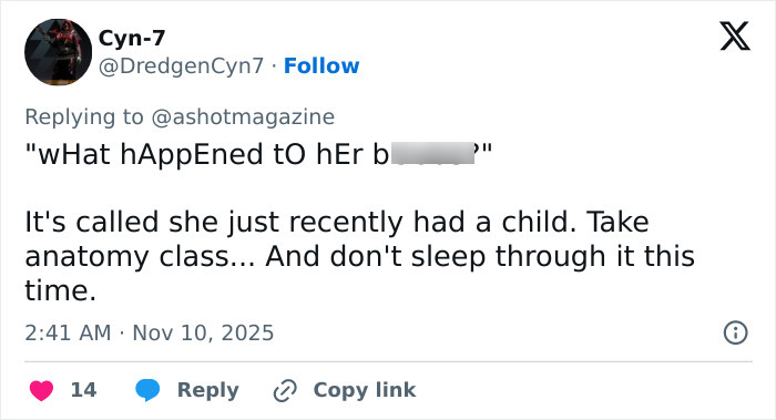 Tweet defending Millie Bobby Brown against trolls questioning her natural breasts after wearing a low-cut dress.