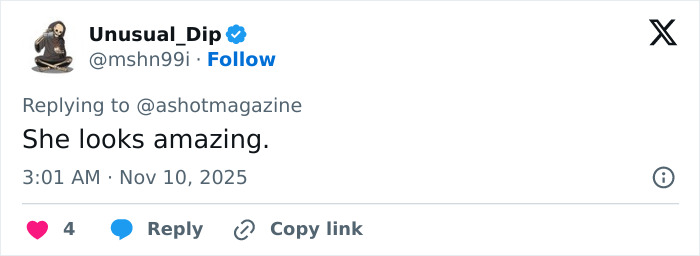 Screenshot of a tweet praising Millie Bobby Brown, linking to discussions about natural breasts and reactions to her dress.