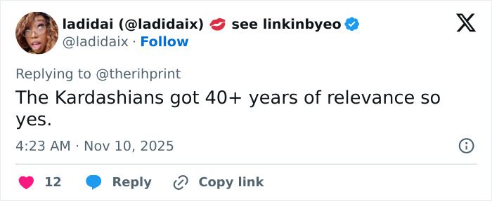 Tweet about the Kardashian family&rsquo;s long-lasting relevance shared amid Kris Jenner&rsquo;s 70th birthday bash guest list discussion.