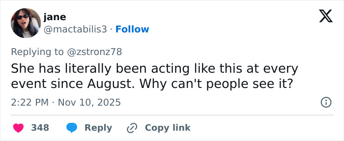 Tweet expressing concern over Jenna Ortega&rsquo;s behavior and the silence in her eyes at Wednesday cast event.