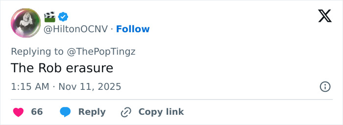 Twitter reply reading The Rob erasure, sparking debate about Kris Jenner's family photo and her most annoying family member.
