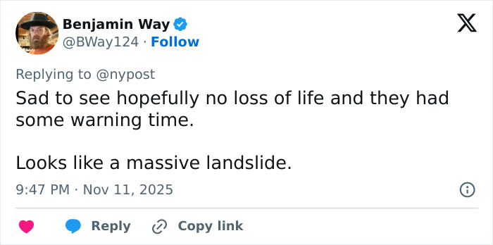 Tweet by Benjamin Way expressing concern over China's ambitious bridge collapsing into dust, hoping no loss of life occurred. Tweet by Benjamin Way expressing concern over China's ambitious bridge collapsing into dust, hoping no loss of life occurred.