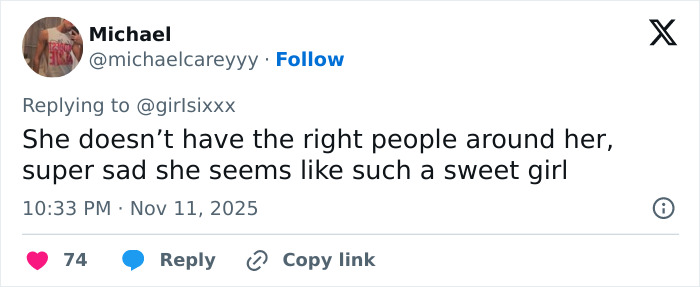 Screenshot of a tweet expressing concern that Ariana Grande&rsquo;s Wicked role is sucking the life out of her.