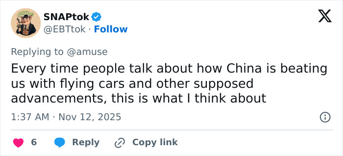Tweet text about China’s ambitious bridge collapsing into dust, highlighting skepticism on China’s technological advancements. Tweet text about China’s ambitious bridge collapsing into dust, highlighting skepticism on China’s technological advancements.