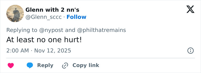 Twitter reply stating At least no one hurt in response to China's ambitious bridge collapsing into dust. Twitter reply stating At least no one hurt in response to China's ambitious bridge collapsing into dust.