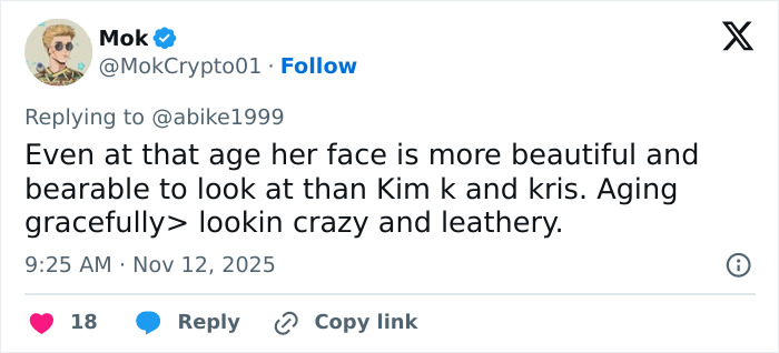 Twitter comment praising Audrey Hepburn&rsquo;s graceful aging compared to other celebrities, sparking wild reactions online.