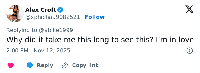 Twitter reply by user Alex Croft expressing surprise and affection after discovering Audrey Hepburn actually aged.
