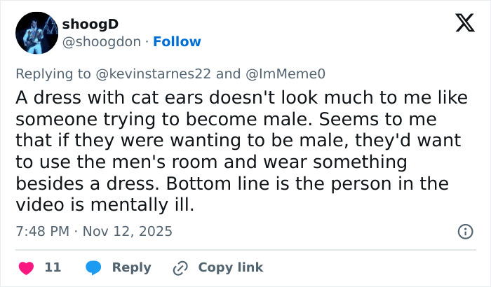 Tweet expressing opinion on bearded trans man in women&rsquo;s restroom, sparking debate about transgender rights and gender identity.