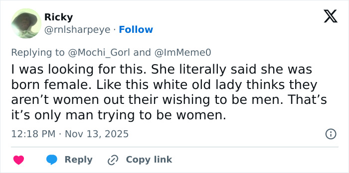 Tweet showing debate over bearded trans man using women&rsquo;s restroom, highlighting upset woman and ongoing controversy.