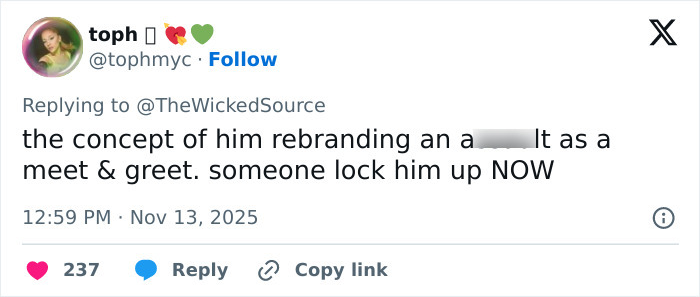 Fan who attacked Ariana Grande at premiere faces swift backlash online in a social media reply on Twitter.