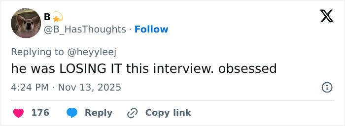 Screenshot of a tweet reacting to Glen Powell&rsquo;s viral interview blunder discussing Hollywood&rsquo;s dark side.