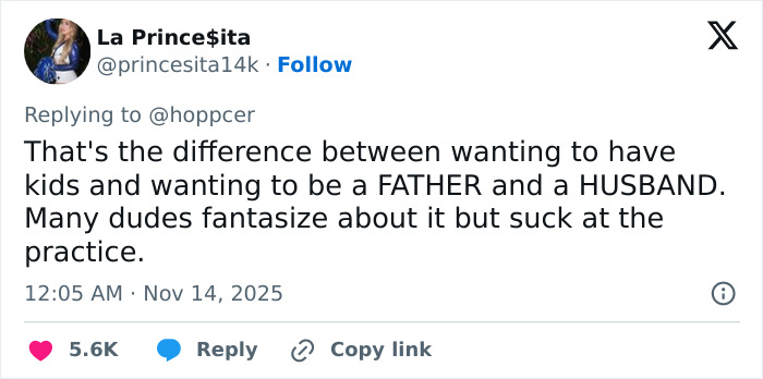 Tweet discussing differences between wanting kids and being a father, criticizing Jake Bongiovi for not helping Millie Bobby Brown.