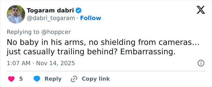 Tweet criticizing Jake Bongiovi for not helping while Millie Bobby Brown tried to protect their baby from cameras.