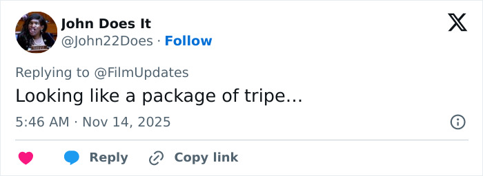 Tweet reacting to Michelle Yeoh&rsquo;s wasp nest inspired outfit at premiere, causing a meltdown online.