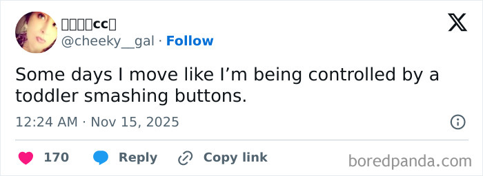 Screenshot of a funny tweet by a parent humorously describing their behavior controlled by a toddler smashing buttons.