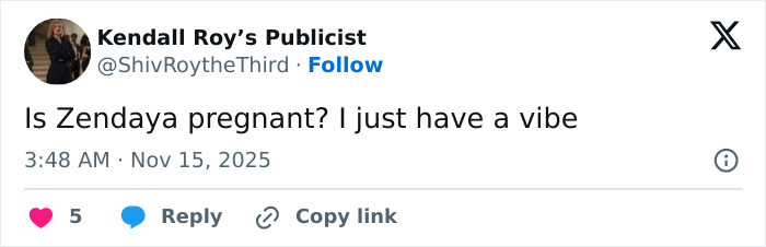 Tweet questioning if Zendaya is pregnant, reflecting public speculation fueled by leaked video involving Zendaya and Tom Holland.