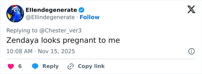 Screenshot of a tweet claiming Zendaya looks pregnant, relating to leaked video rumors with Tom Holland.