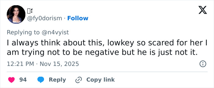 Fan tweet reacting to Millie Bobby Brown&rsquo;s story about dating Jake Bongiovi, expressing concern and skepticism.