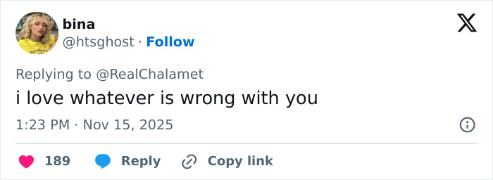 Tweet reply on social media discussing Timothée Chalamet’s painful Zoom call going into psychosis with PR team. Tweet reply on social media discussing Timothée Chalamet’s painful Zoom call going into psychosis with PR team.