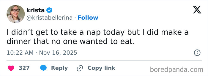 Tweet from a parent humorously sharing dinner woes during quiet time, highlighting funny tweets parents posted.