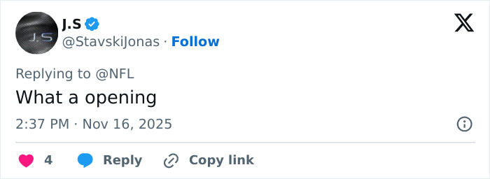 Tweet from J.S responding to NFL about a singer's disrespectful and inappropriate outfit during US national anthem at NFL game.