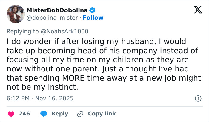 Screenshot of a social media post discussing personal priorities and time management after losing a spouse.