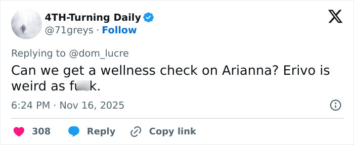 Tweet expressing concern about Ariana Grande&rsquo;s health following the Governors Award appearance.