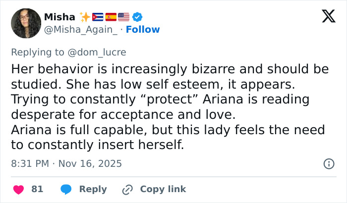 Tweet expressing concern over Ariana Grande&rsquo;s health and behavior following Governors Award appearance.