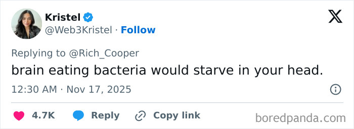 Twitter reply from Kristel addressing an insult about a PhD, highlighting internet roasting and celebrating women's success. Twitter reply from Kristel addressing an insult about a PhD, highlighting internet roasting and celebrating women's success.