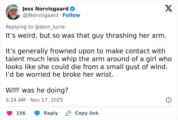 Tweet expressing concern about Ariana Grande's health after physical contact during Governors Award appearance.