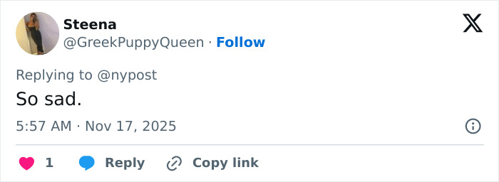 Screenshot of a social media reply expressing sadness related to step-uncle arrested after body of 14-year-old girl found in RV. Screenshot of a social media reply expressing sadness related to step-uncle arrested after body of 14-year-old girl found in RV.