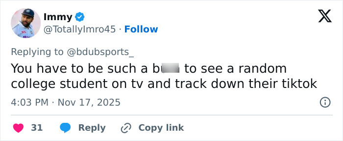 Screenshot of a tweet discussing the viral Stunning Woman identified after Georgia-Texas game.