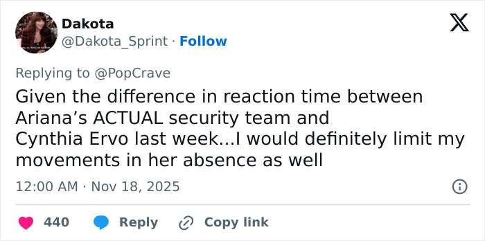 Screenshot of a tweet discussing Ariana Grande and Cynthia Erivo deciding to stop doing interviews after incidents involving security reactions.