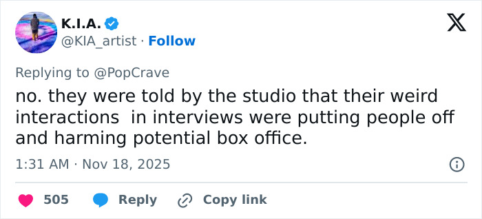Tweet screenshot discussing Ariana Grande and Cynthia Erivo stopping interviews due to studio concerns about their interview behavior.