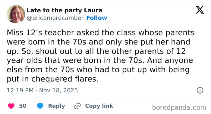 Funny tweet from a parent sharing a nostalgic moment while enjoying quiet time and parenting humor online.