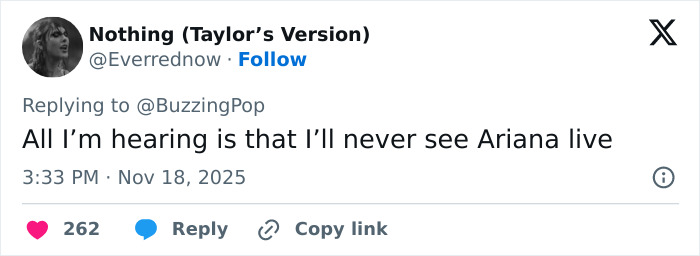 Fan expressing heartbreak over Ariana Grande's cryptic last hurrah announcement about her music career ending.