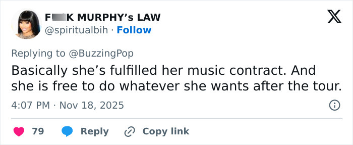 Screenshot of a tweet explaining Ariana Grande&rsquo;s cryptic last hurrah announcement about completing her music contract.