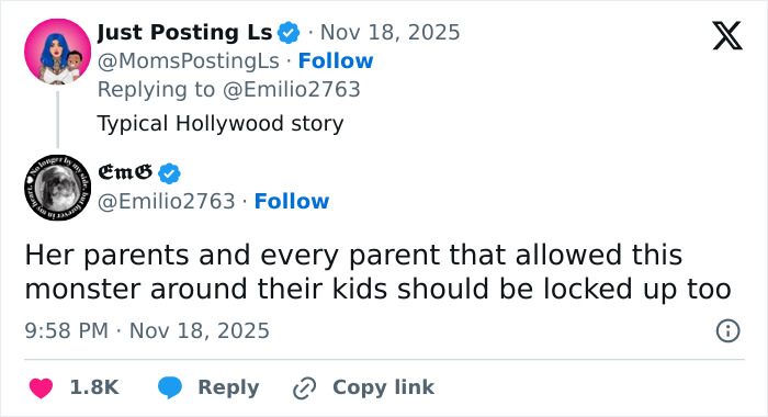 Screenshot of a Twitter exchange discussing Amanda Bynes breaking silence on a viral claim involving Dan Schneider.